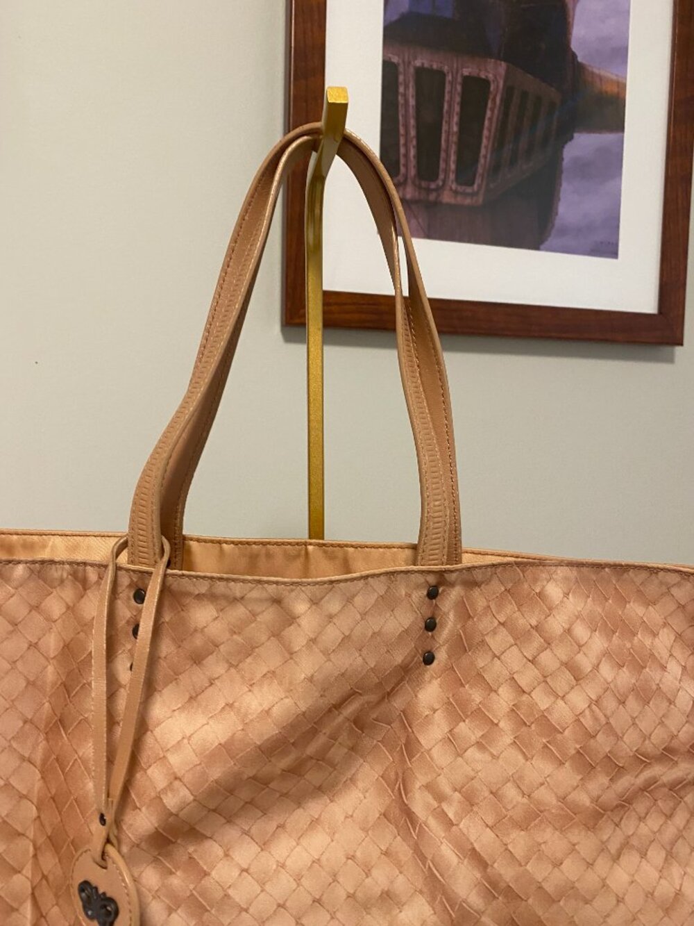 Authentic Bottega Veneta Nylon Intrecciolusion Medium Tote Bag in Peach - Picture 13 of 16